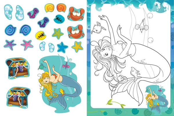 Cartoon Malseite mit Aufklebern - Meerjungfrau — Stockfoto