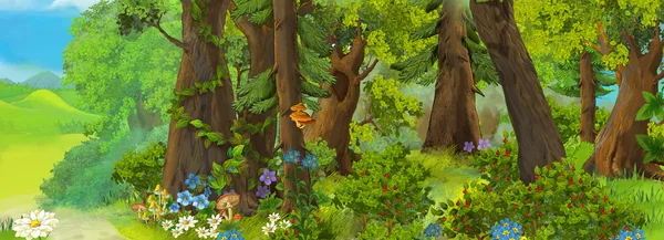 Σκηνή κινουμένων σχεδίων για τα παραμύθια - δάσος — Φωτογραφία Αρχείου