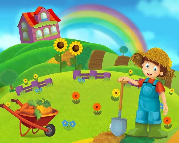 Cartoon farm scene — Stock Photo, Image