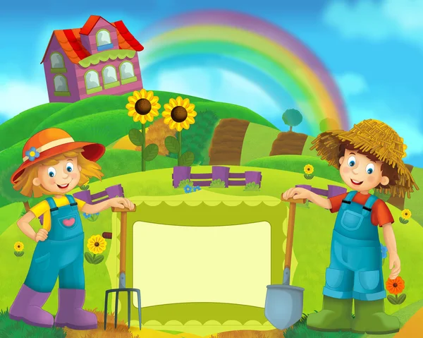 Cartoon farm scene — Stock Photo, Image