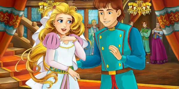 Cartoon sprookje scène - met Prins en prinses - huwelijk — Stockfoto