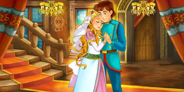 Peri masalı sahne - Prens ve Prenses - evlilik karikatür — Stok fotoğraf
