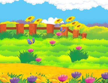 Mutlu karikatür çayır sahne