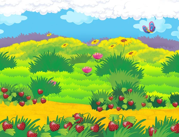 Happy cartoon meadow scene — Stock Photo, Image