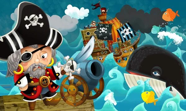Мультяшна сцена з капітаном піратів — стокове фото