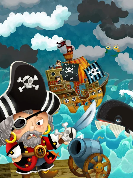 Scena di cartoni animati con capitano pirata — Foto Stock