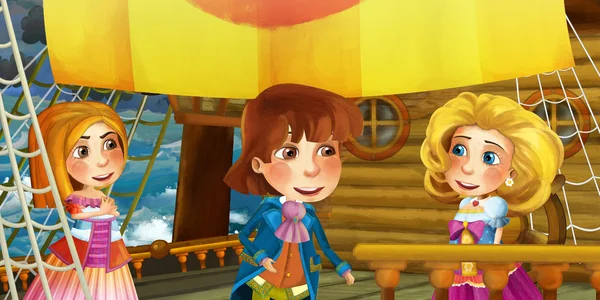 Escena de dibujos animados en el barco príncipe con sus invitados — Foto de Stock