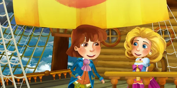 Escena de dibujos animados en el barco príncipe con su invitado — Foto de Stock