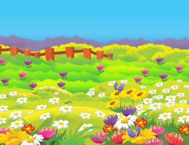 Mutlu karikatür çayır sahne