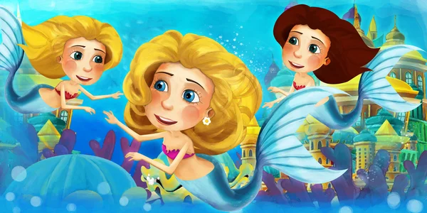 Cartoon ocean och sjöjungfrun — Stockfoto