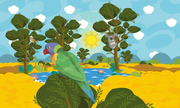 Cartoni animati scena animale australiana - arcobaleno lorikeet — Foto Stock
