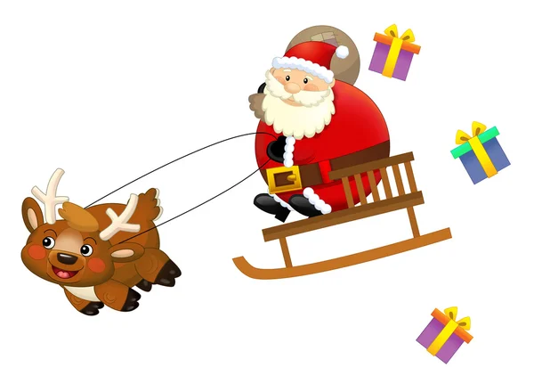 Cartoon santa flying - isolated — Stock Photo, Image