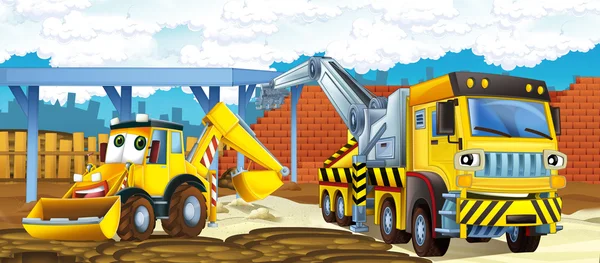 Cartoon truck and excavator — Stock Photo, Image