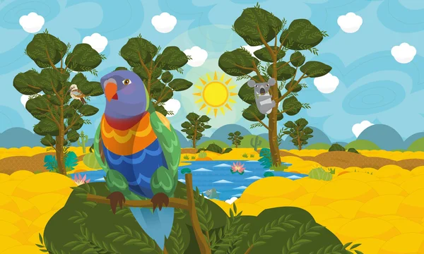Cartoni animati scena animale australiana - arcobaleno lorikeet — Foto Stock