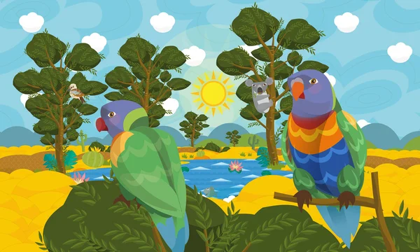 Cartoon australian animal scene - rainbow lorikeet — Stock Photo, Image