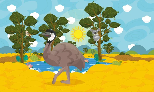 Cartoon australian animal scene - emu — Stock Photo, Image