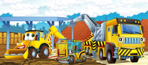 Cartoon truck excavator and forklift — Stock Photo, Image