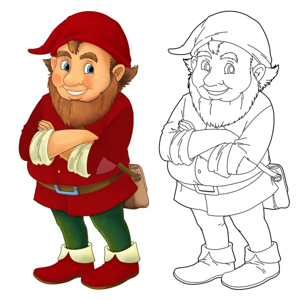 Cartoon dwarf isolated - with additional coloring page — Stock Photo, Image