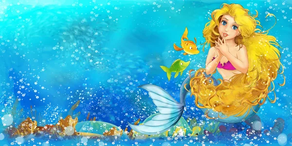 Cartoon ocean and the mermaid — Stock Photo, Image