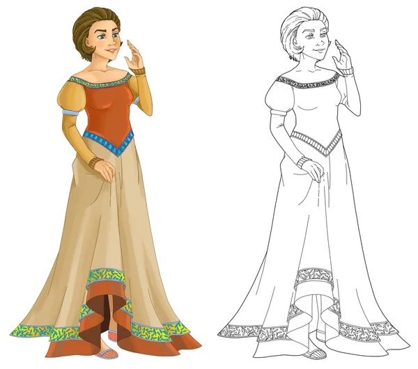 Cartoon medieval woman - illustration for the children — Stock Photo, Image