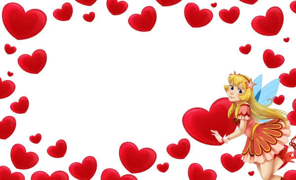 Kreslený snímek s víla a Valentýnské srdce — Stock fotografie