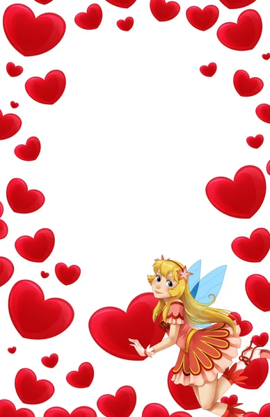 Cartoon frame with fairy and valentine hearts