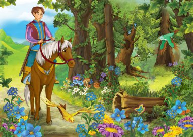 Çizgi film asilzade beyaz ata binme