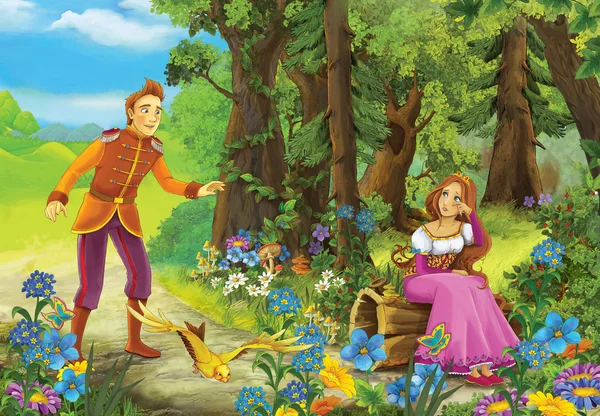 Prince and princes in the forest - romantic scene - image for different fairy tale — Stock Photo, Image