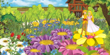 Prens ve Prenses çiçek ile çiftlik sahne