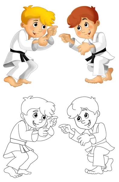 Cartoon children training - coloring page — Stock Photo, Image