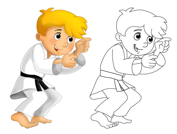 Cartoon children training - coloring page — Stock Photo, Image