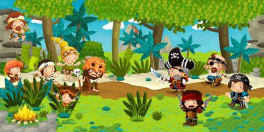 Çizgi film illüstrasyon - korsanlar vahşi adada