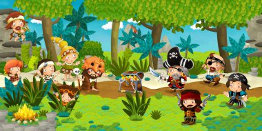 Çizgi film illüstrasyon - korsanlar vahşi adada