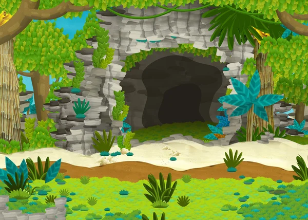 Dessin animé - grotte dans la jungle - illustration pour les enfants — Photo