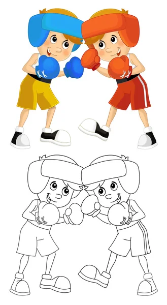 Cartoon child training - boxing - isolated — Stock Photo, Image