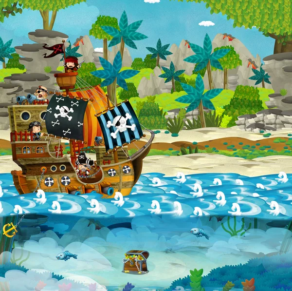 Kreslený obrázek - piráti na ostrově divokých — Stock fotografie