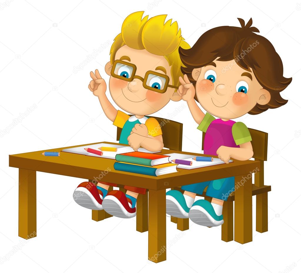 children working at school cartoon