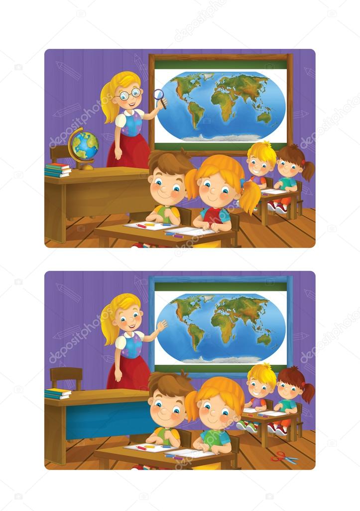 Cartoon classroom - teacher and kids
