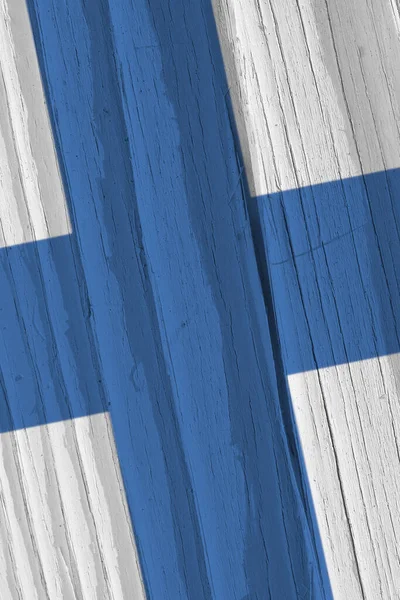 Bandeira Finlândia Uma Superfície Madeira Seca Rachada Com Idade Fundo — Fotografia de Stock