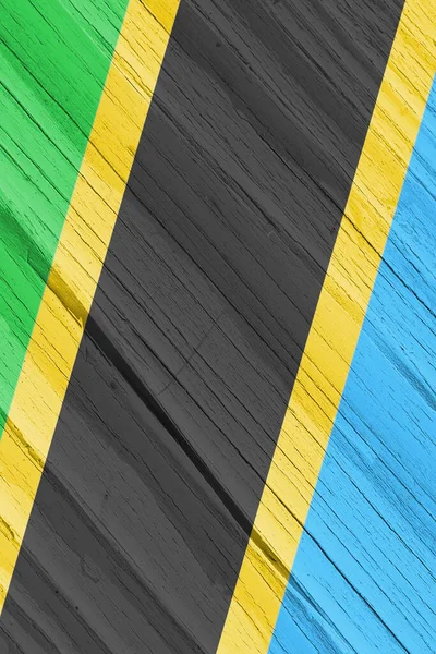 Tanzanias Flagga Torr Träyta Sprucken Med Åldern Vertikal Bakgrund Tapet — Stockfoto