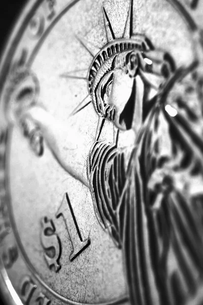 Een Dollar Munt Close Zwart Wit Verticale Illustratie Amerikaans Geld — Stockfoto