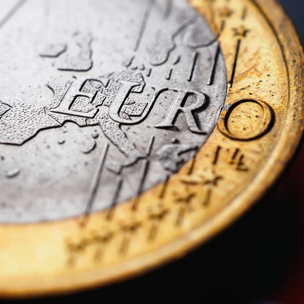 Fragment Coin One Euro Focus Inscription Name Eurozone Currency Close — Stock Photo, Image