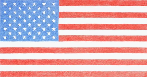 Den Amerikanska Flaggan Handritad Med Färgade Pennor Vitt Papper Patriotisk — Stockfoto