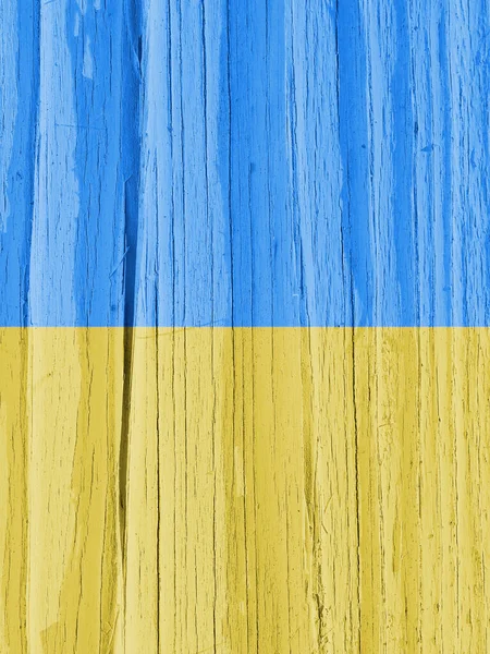 Drapeau Ukraine Sur Une Surface Bois Sec Fissuré Avec Âge — Photo