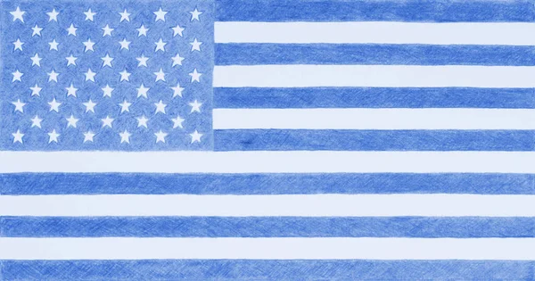 Amerikan Ulusal Bayrağı Yazısıyla Kağıda Çizilmiş Kalemlerle Açık Mavi Renkli — Stok fotoğraf