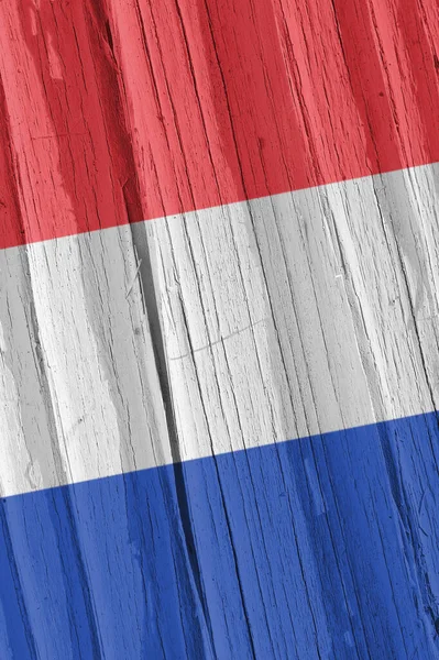 Σημαία Της Ολλανδίας Στεγνή Ξύλινη Επιφάνεια Ραγισμένη Την Ηλικία Κάθετη — Φωτογραφία Αρχείου