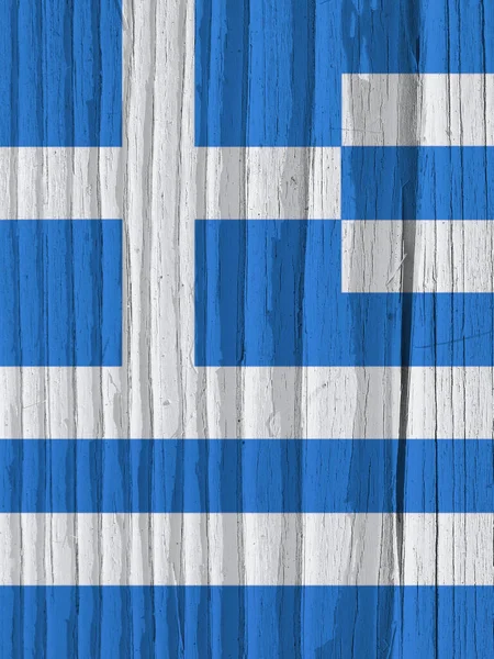 希腊国旗在干木表面的碎片 随着年龄的增长而开裂 希腊国家象征的垂直插图 它似乎在风中摇曳 老木头上有阴影的硬太阳光 — 图库照片