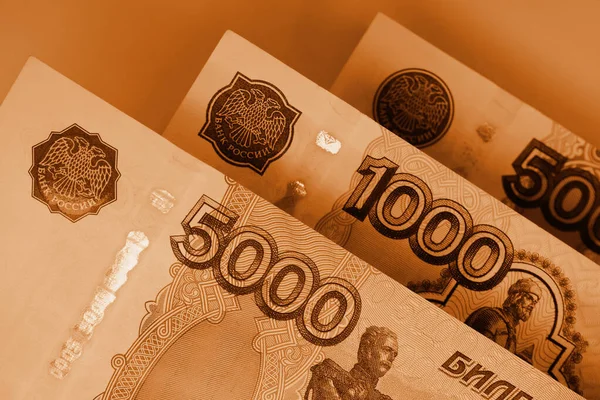 Rus Banknotları 5000 1000 500 Ruble Rusya Ekonomi Para Finans — Stok fotoğraf