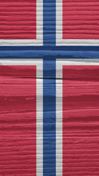Norveç Bayrağı Kuru Ahşap Bir Yüzey Üzerinde Yaşla Çatlamış Rüzgarda — Stok fotoğraf