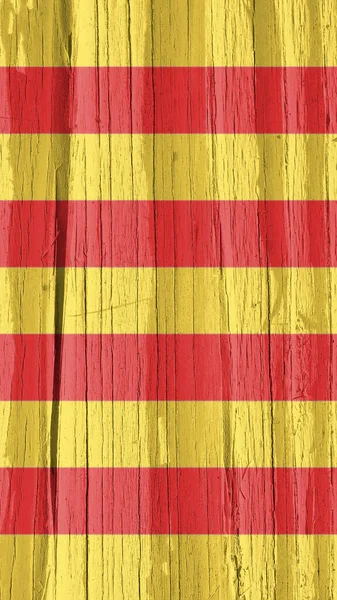 Catalaanse Vlag Droog Houten Oppervlak Gebarsten Met Leeftijd Verticale Achtergrond — Stockfoto